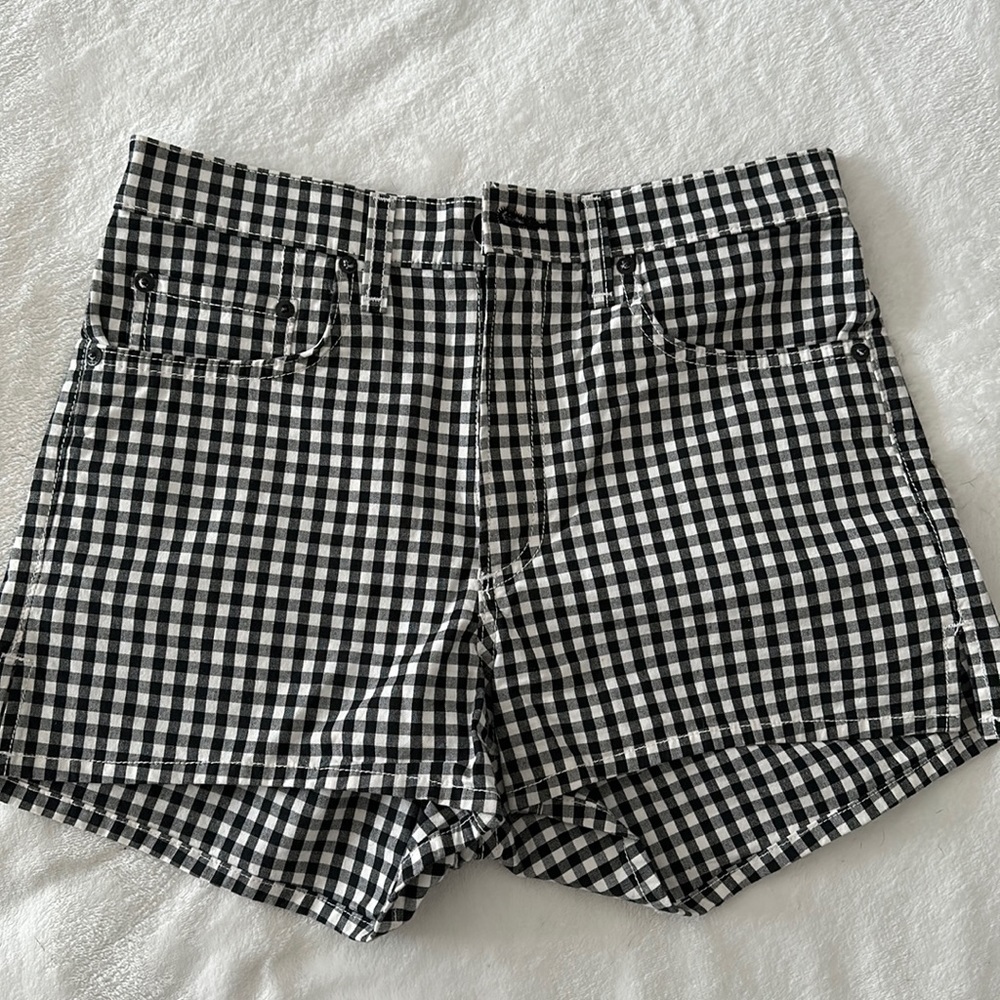 Black and white checked high waisted shorts